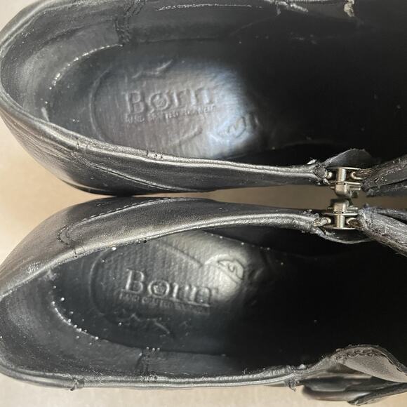 Born Boots Women 9.5 Black Dollie Platform Clog Chunky Leather Ankle Booties Zip - Picture 4 of 14